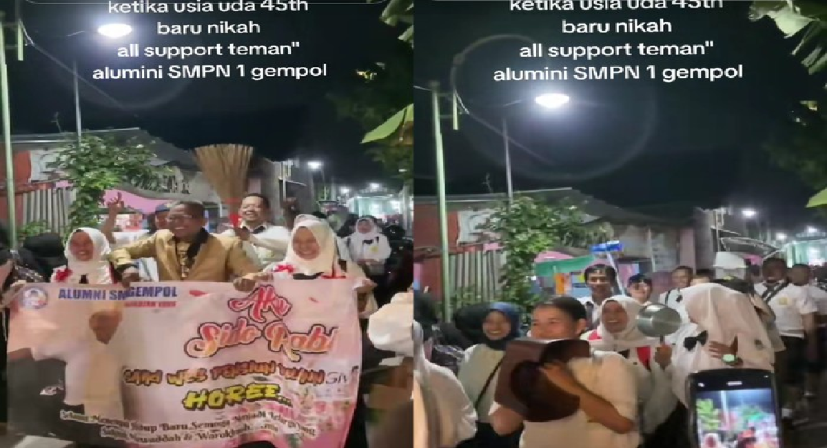 Viral Pernikahan Pria 45 Tahun Diarak Teman SMP: Kompak Gunakan Seragam Sekolah Putih Biru