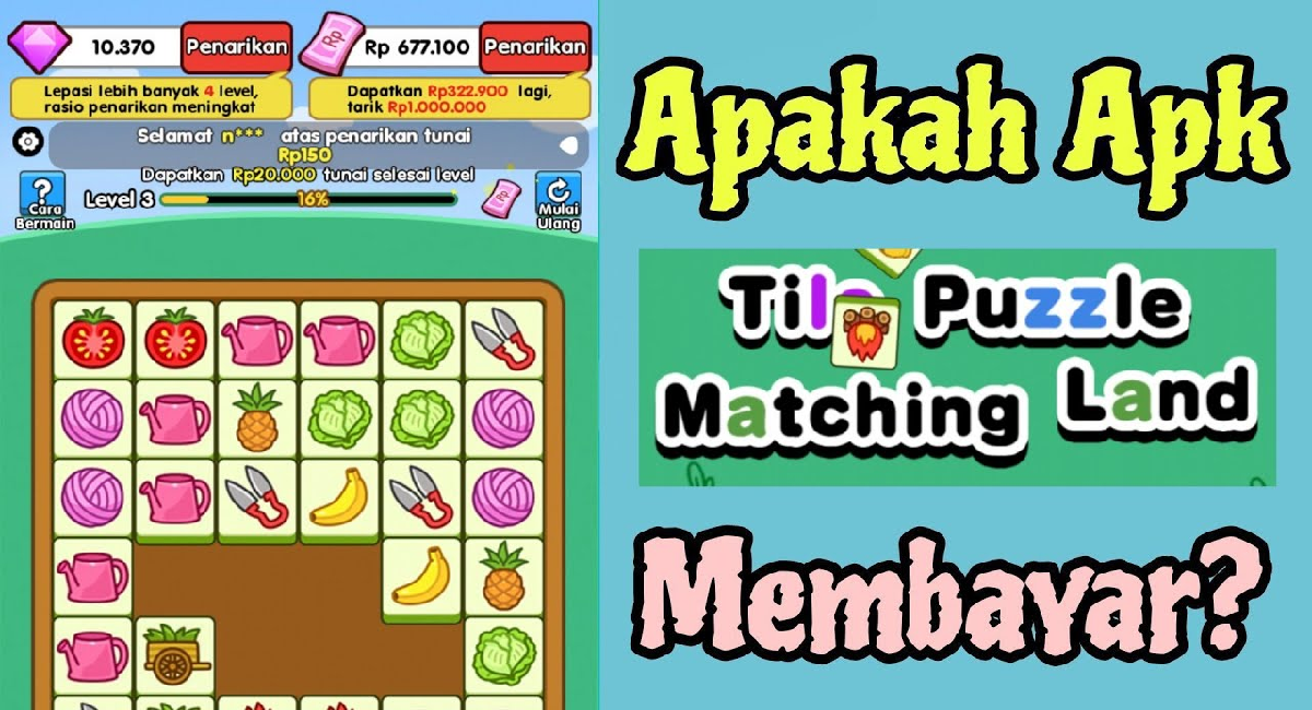 Cuan Instan! Dapat Saldo DANA Gratis Rp350.000 Cuma Main Game Tile Puzzle Matching Land!